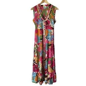 True Destinations Tropical Multicolor Sleeveless Maxi Sun Dress, Medium